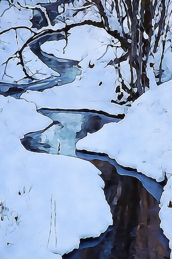 Alaska notecard and limited edition print showing snowy stream.