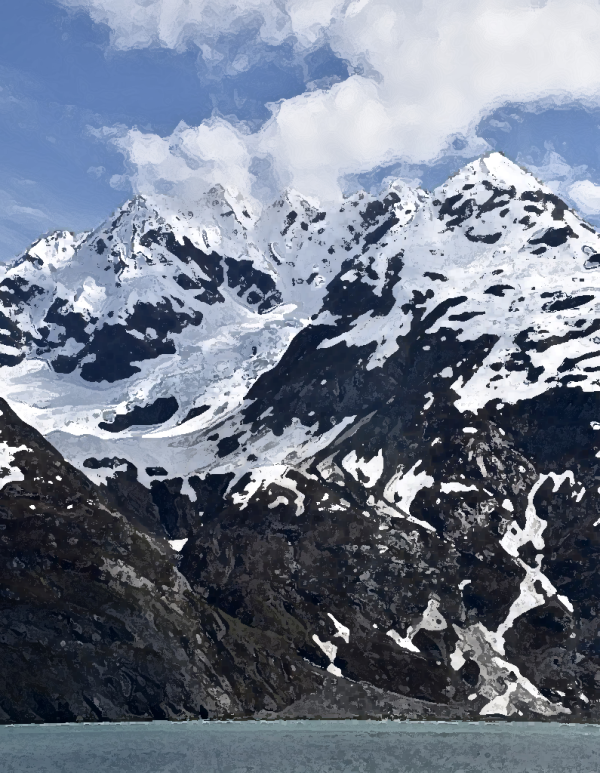 Alaska notecard showing snowy mountainside and peaks.