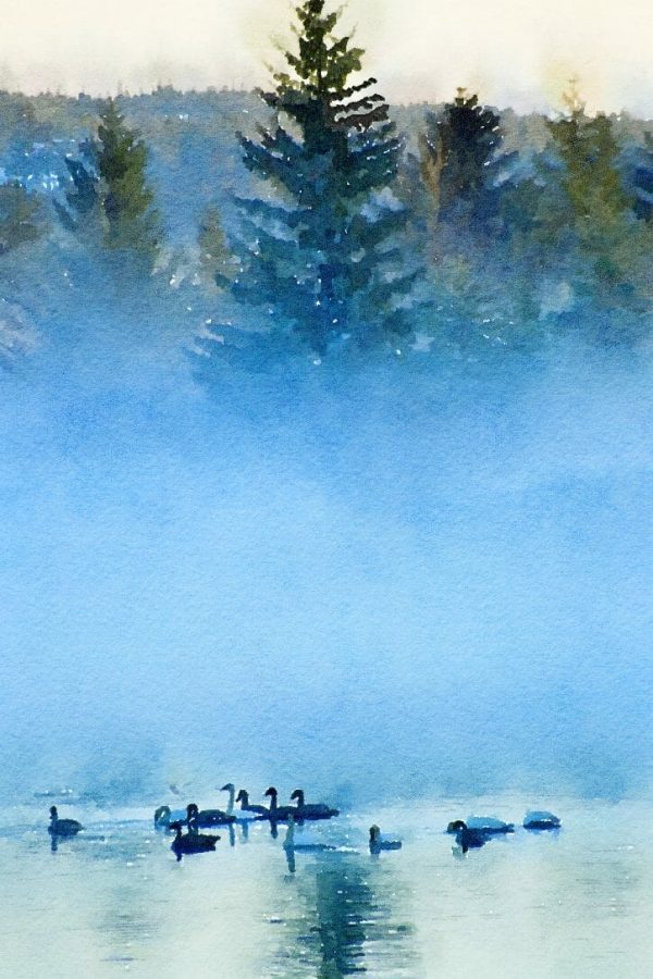 Alaska notecard showing group of trumpeter swans.